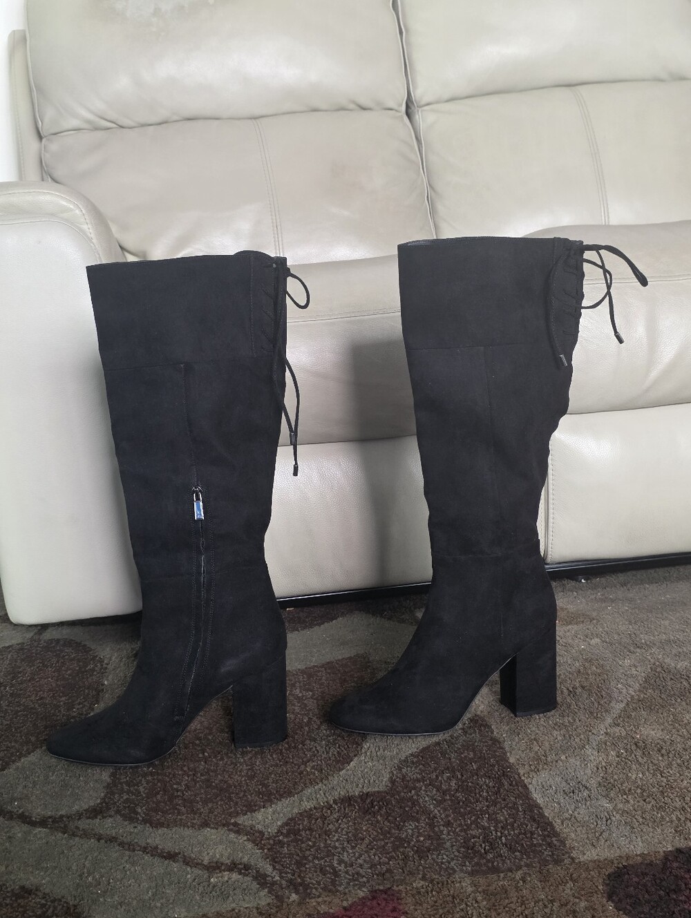 Kennth Cole Reaction Black Suede Knee-High Block Heel Boots